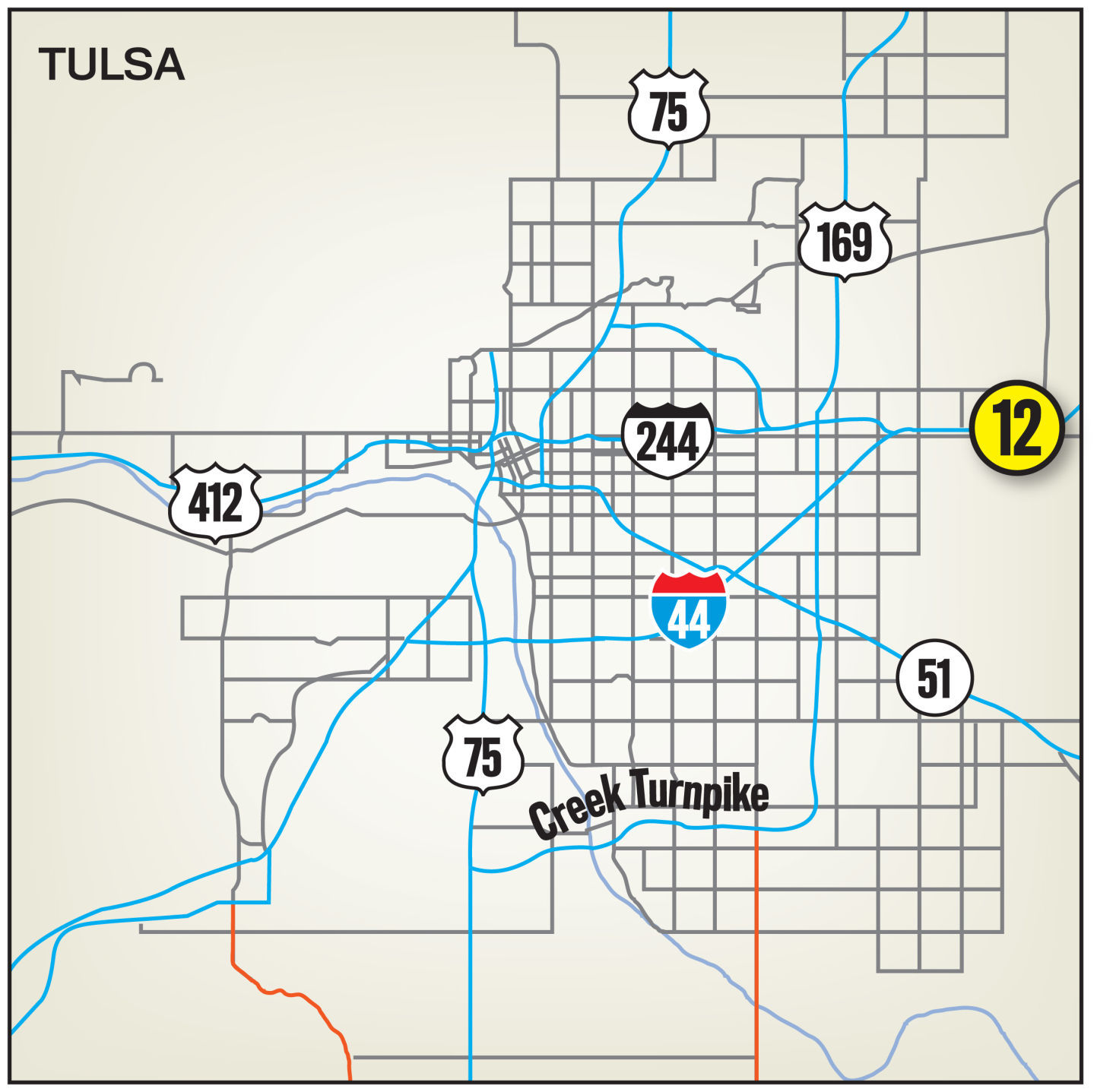12. I-44, near Hard Rock Casino (near Tulsa and Rogers County line)
